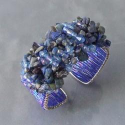 Vibrant Blue Muse Lapis Bead Cluster Cuff Bracelet (Thailand)