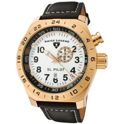 Swiss Legend Men's 'SL Pilot' Black Genuine Calf Leather Strap Watch