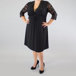 Kiyonna Women's Plus 'Boudoir' Black Scalloped Lace Bodice Dress