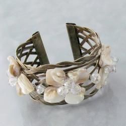 Silver Brown Mother of Pearl Floral Cuff Bracelet (Philippines)