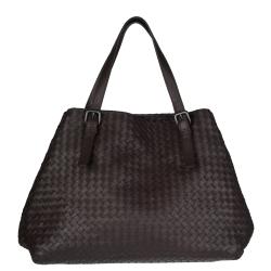 Bottega Veneta Dark Brown Woven Leather Tote Bag