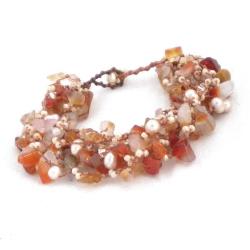 Chic Cluster Carnelian and Pearl Toggle Bracelet (5-6mm) (Thailand)