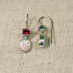 Peyote Bird Designs Sterling Silver Created Opal and Crystal Earrings (Indonesia)