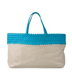 Bottega Veneta Turquoise/ Sand Leather Tote Handbag