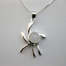 Sterling Silver Round Moonstone Necklace (Thailand)