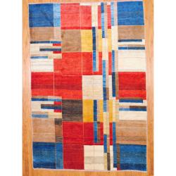 Persian Hand-knotted Gabbeh Ivory/ Blue Wool Rug (6'8 x 9'9)