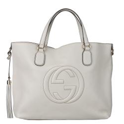 Gucci White Leather Medium Tote Handbag