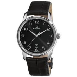 Eterna Men's 'Soleure' Black Dial Black Leather Strap Automatic Watch