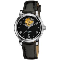 Tissot Women's 'Lady Heart' Black Dial Black Leather Strap Watch