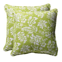 Decorative Green/ White Floral Square Toss Pillows (Set of 2)
