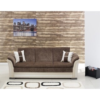 Beyan Deluxe Dark Brown Chenille/ Cream Vinyl Sofa Bed