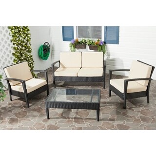 Outdoor Living Brown PE Wicker Yellow Cushion Glass Top 4-piece Patio Set