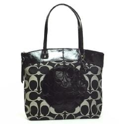 Coach 'Laura North South' Black Grey Signature Tote Bag
