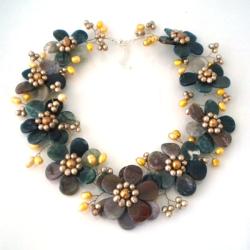 Sublime Floral Multicolor Jasper-Gold Pearl Necklace (Thailand)
