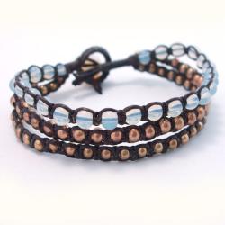 Moonstone-Brass Beads Chic Medley 3-strand Bracelet (Thailand)