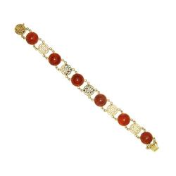 Mason Kay Natural Red Jadeite Jade Six Disc Bracelet