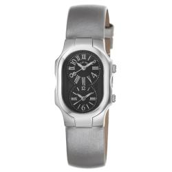 Philip Stein Women's 'Signature' Black Dial Platinum Silk Strap Watch