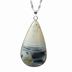 De Buman Sterling Silver White Picture Agate Necklace