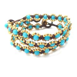 Blue Treasure Chalcedony Stone Brass Beaded Bracelet (Thailand)