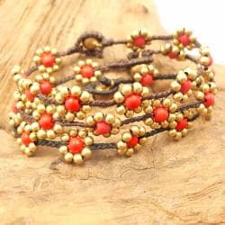 Sweet Flower Coral-Brass Beads Bracelet (Thailand)