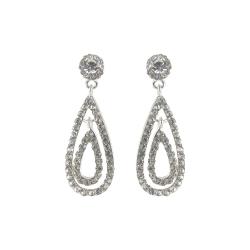 Roman Silvertone Crystal Double Teardrop Dangle Earrings