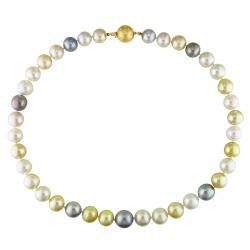 14k Yellow Gold Multi-colored Pearl and Diamond Accent Necklace