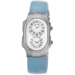 Philip Stein Women's 'Signature' Silver Dial Blue Leather Strap Watch