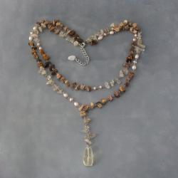 Brown Layer Tiger's Eye Rosary Style Faceted Quartz Pendant Necklace (Thailand)