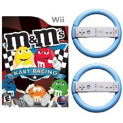 M&M's Kart Racing Game and 2 Steering Wheels for Nintendo Wii- Blue