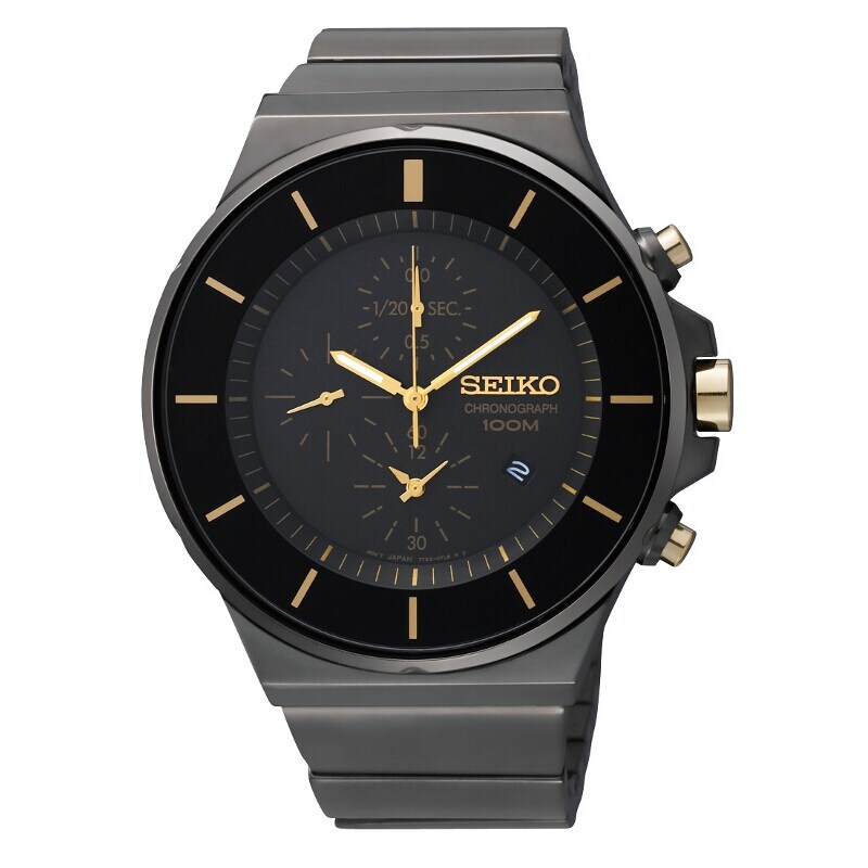 Seiko Men s Chronograph Black Ion Gold Accent Watch