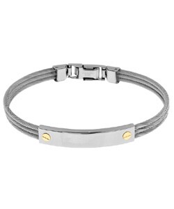 14k Gold and Stainless Steel Three-row Bangle