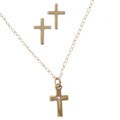 14k Gold Diamond Cross Pendant and Earring Set