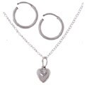 Sterling Silver Hoop Earrings/ Heart Pendant Set