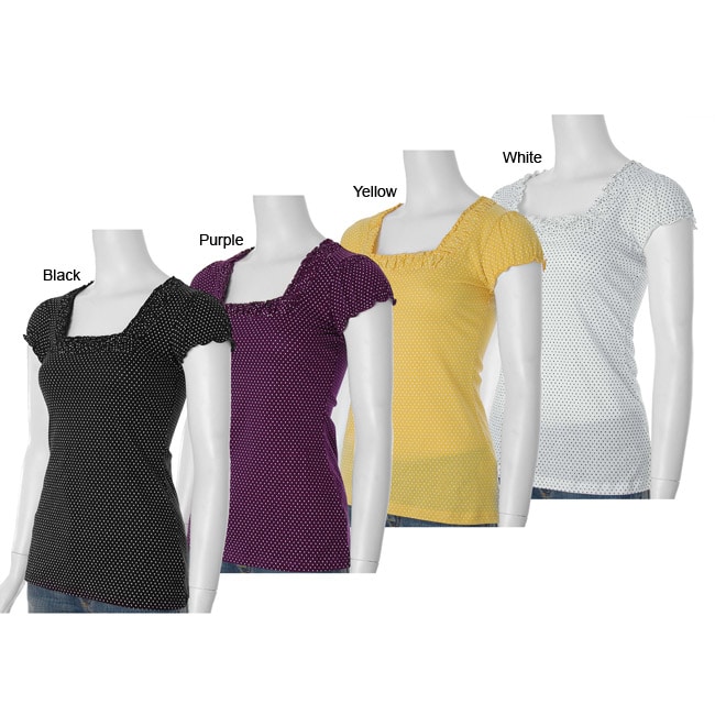 Self Esteem Women's Dot Print Cap Sleeve Shirt from Overstock.com :  short sleeves retro dots shirt
