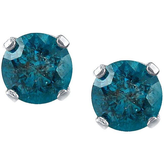 1 2 ct. Blue   I1 Round Brilliant Cut Diamond Stud Earrings in 14K White Gold
