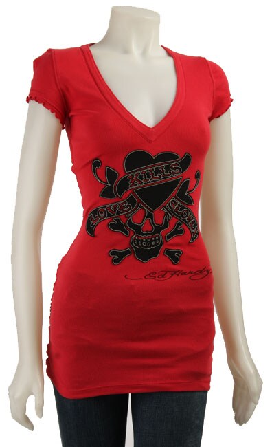 Ed Hardy Womens "Love Kills Slowly" V neck shirt