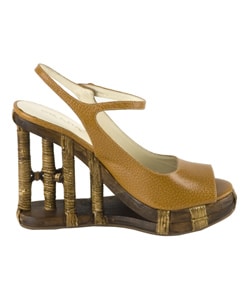 Prada Cuoio Leather Platform Wedge Sandals from Overstock.com :  framed heel platform booties prada bamboo