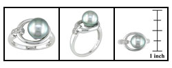 14k White Gold .05ct Diamond and Tahitian Pearl Ring
