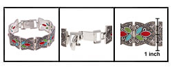 Sterling Silver Marcasite Turquoise & Coral 7/8-inch Bracelet