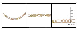 14k Tri-tone Gold Pave Figaro Necklace (24 in.)