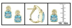 14k Yellow Gold Blue Topaz Diamond  Earrings