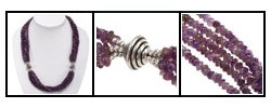 Five Strand Silver Bead Amethyst Necklace