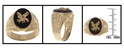 14k Yellow Gold Men's Onyx Eagle Ring
