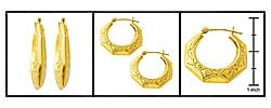 14k Yellow Gold Engraved Octagon Hoop Earrings
