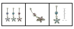 Steel Dangling Flower and Jewel Curved Barbell