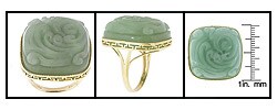 14k Yellow Gold Carved Phoenix Green Jade Ring
