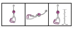 Steel Dangling Jeweled Heart Curved Barbell (Case of 4)