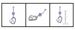 Steel Dangling Jeweled Hearts Curved Belly Barbell