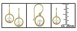 10k Yellow Gold Freshwater Pearl Circle Earrings