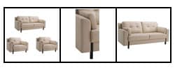 Tiffany Cream Leather Sofa and Two Chairs